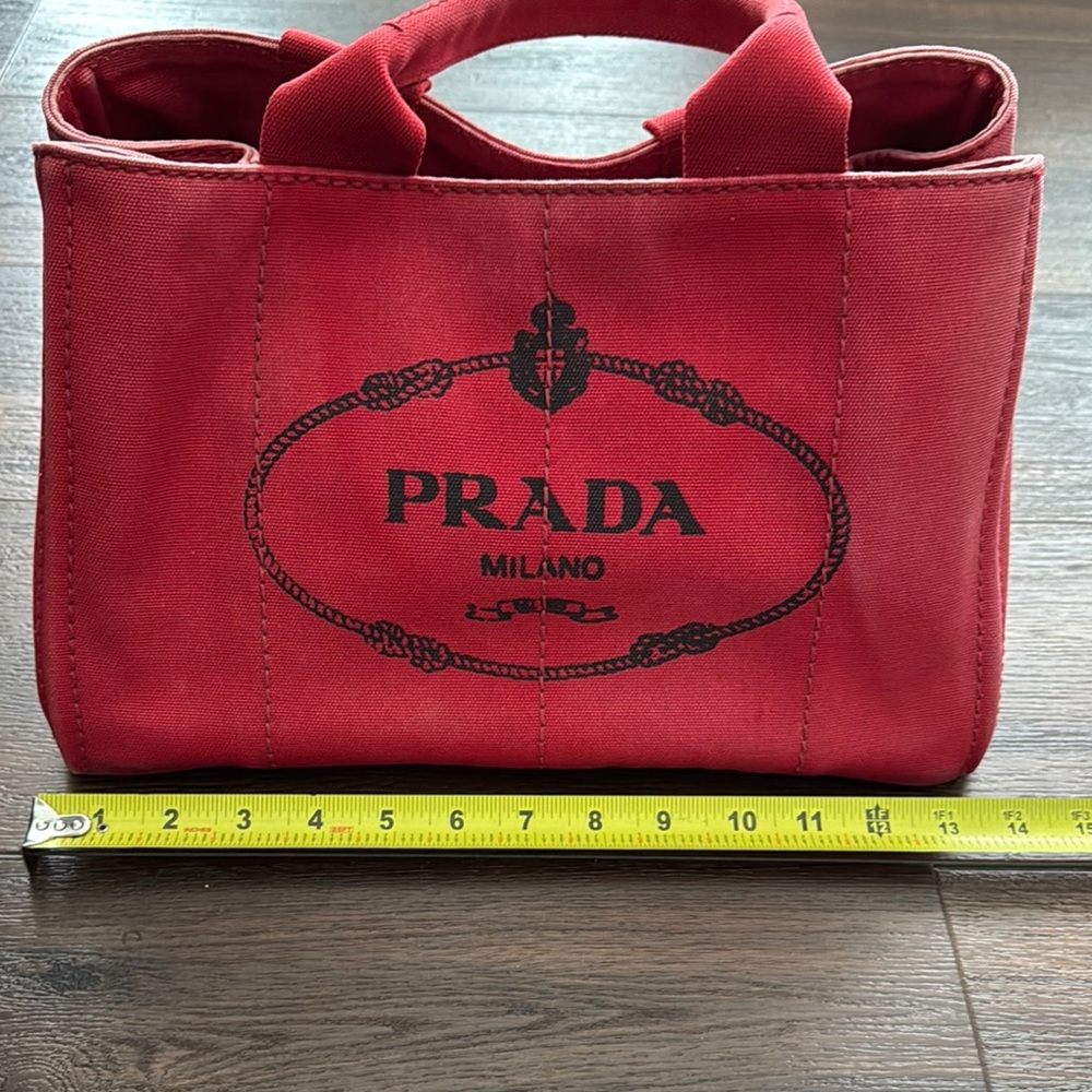 Prada Canapa Pre Owned Red Tote Canvas Bag Logo and Structured Design.Code 194/A - Picture 14 of 17